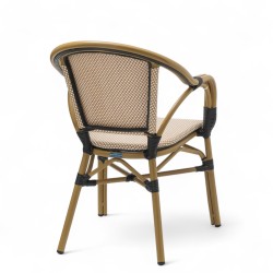 Fauteuil de terrasse bistrot BIARRITZ aluminium rotin toile beige blanc