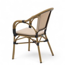Fauteuil de terrasse snack BIARRITZ aluminium rotin toile beige blanc