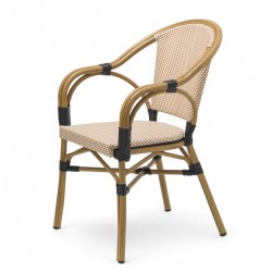 Fauteuil de terrasse CHR BIARRITZ aluminium rotin toile beige blanc