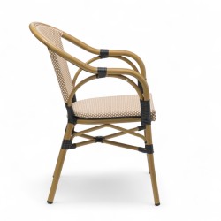 Fauteuil de terrasse BIARRITZ - Textilène beige et blanc