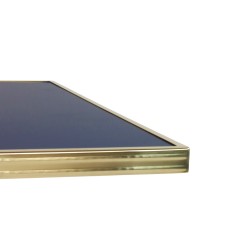plateau de table carré en stratifié Bleu Marine - cadre laiton mouluré
