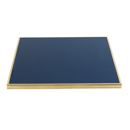 plateau de table carré en stratifié Bleu Marine - cadre laiton mouluré