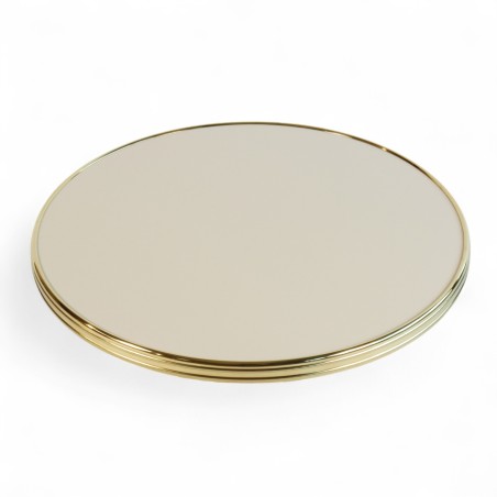 Plateau de table bistrot tradition couleur Crème brillant, cerclage mouluré doré en laiton massif