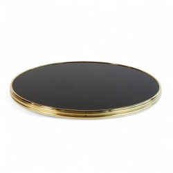 Plateau de table rond Noir Brillant, cerclé en laiton doré