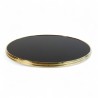 Plateau de table rond Noir Brillant, cerclé en laiton doré