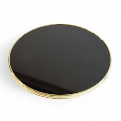 Plateau de table rond Noir Brillant, cerclé en laiton doré