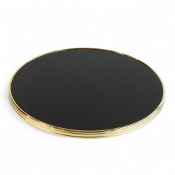 Plateau de table rond Noir Brillant, cerclé en laiton doré
