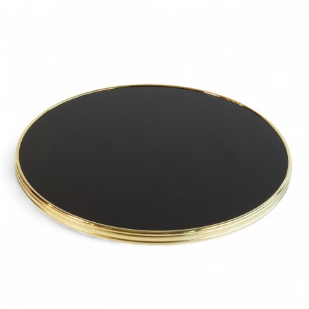 Plateau de table bistrot tradition couleur Noir Brillant, cerclage mouluré doré en laiton massif