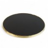 Plateau de table rond Noir Brillant, cerclé en laiton doré