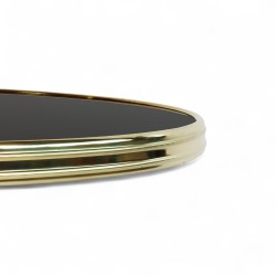 Plateau de table rond Noir Brillant, cerclé en laiton doré