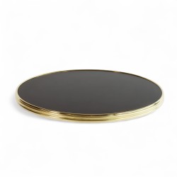 Plateau de table rond Noir mat, cerclé en laiton doré