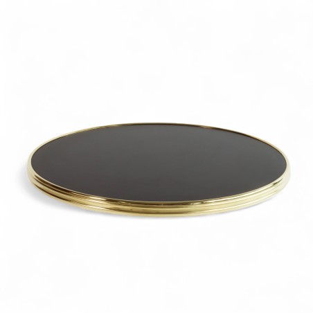 Plateau de table rond Noir mat, cerclé en laiton doré Plateau de table rond Noir mat, cerclé en laiton doré