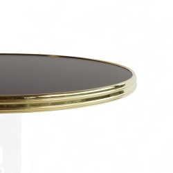 Plateau de table rond Noir mat, cerclé en laiton doré