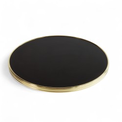 Plateau de table rond Noir mat, cerclé en laiton doré