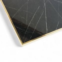 Plateau de table Rond Noir Brillant Nero Graphite Cadre laiton Bistromania