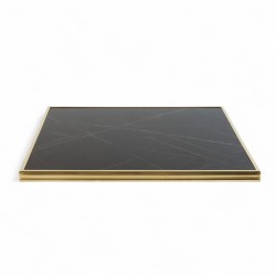 Plateau de table Rond Noir Brillant Nero Graphite Cadre laiton Bistromania