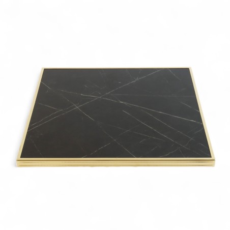 Plateau de table bistrot tradition couleur Noir Nero Graphite Brillant, cadre mouluré doré en laiton massif