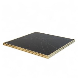 Plateau de table Rond Noir Brillant Nero Graphite Cadre laiton Bistromania