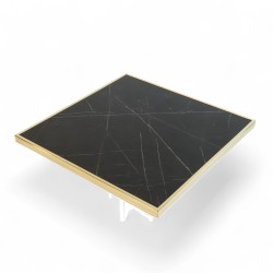 Plateau de table Rond Noir Brillant Nero Graphite Cadre laiton Bistromania