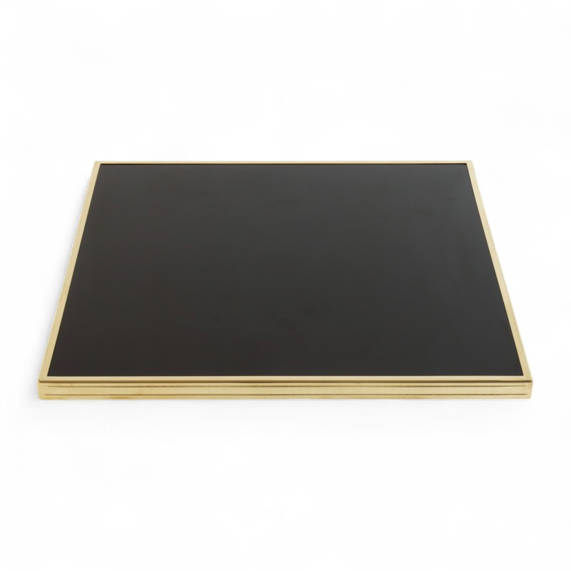 Plateau de table carré Noir Brillant Cadre laiton massif Bistromania