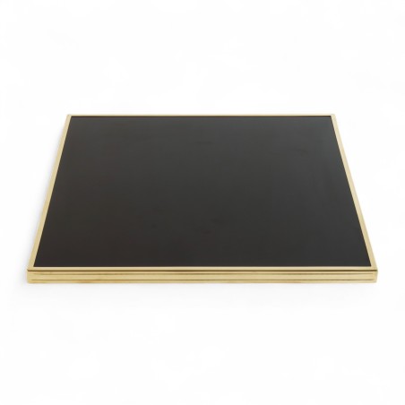 Plateau de table bistrot tradition couleur Noir Brillant, cadre mouluré doré en laiton massif