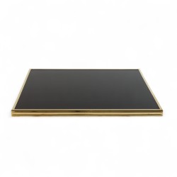 Plateau de table carré Noir Brillant Cadre laiton massif Bistromania