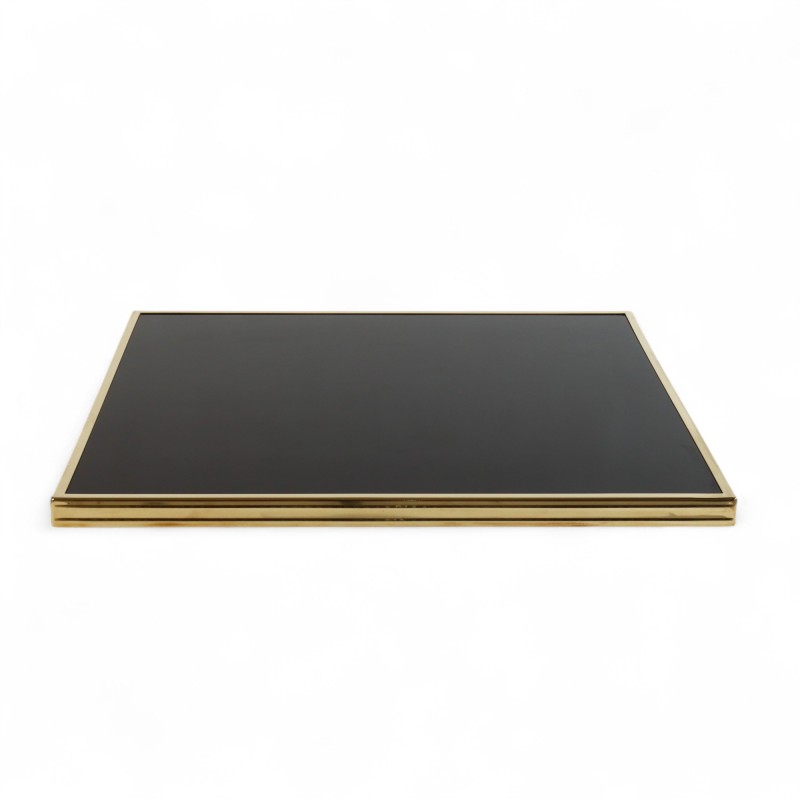 Plateau de table carré Noir Brillant Cadre laiton massif Bistromania