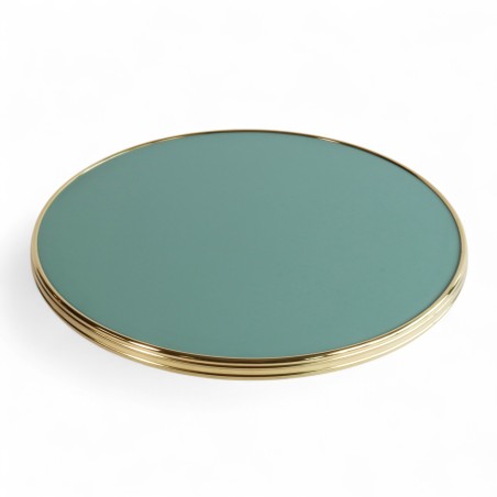 Plateau de table bistrot tradition couleur Vert, cerclage mouluré doré en laiton massif
