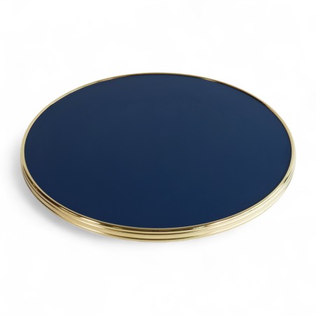 Plateau de table bistrot tradition couleur Bleu Marine, cerclage mouluré doré en laiton massif