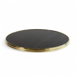 Plateau de table Rond Noir Brillant Nero Graphite Cadre laiton Bistromania
