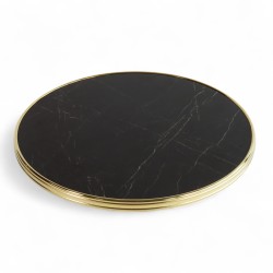 Plateau de table Rond Noir Brillant Nero Graphite Cadre laiton Bistromania
