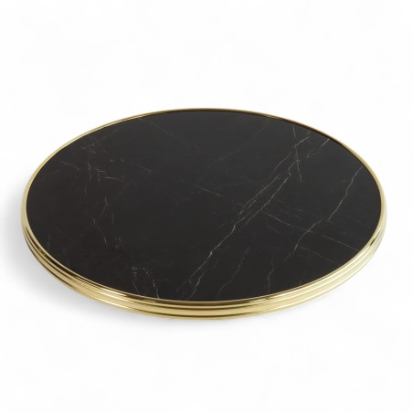 Plateau de table bistrot tradition couleur Noir Brillant, cerclage mouluré doré en laiton massif