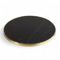 Plateau de table Rond Noir Brillant Nero Graphite Cadre laiton Bistromania