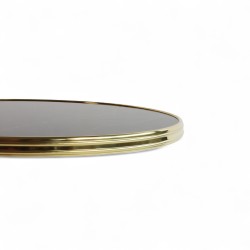 Plateau de table Rond Noir Brillant Nero Graphite Cadre laiton Bistromania