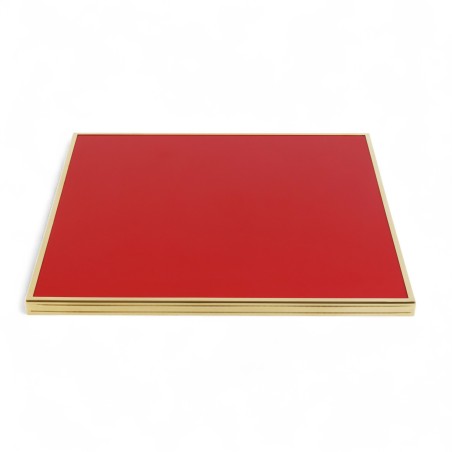 Plateau de table bistrot tradition couleur Rouge Capucine, cadre mouluré doré en laiton massif