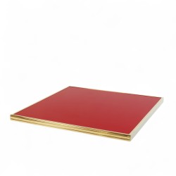 Plateau de table Rond Rouge Capucine Cadre laiton massif Bistromania