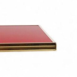 Plateau de table Rond Rouge Capucine Cadre laiton massif Bistromania