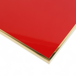 Plateau de table Rond Rouge Cadre laiton massif Bistromania