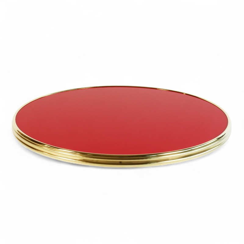 Plateau de table couleur rouge fatal, cadre en laiton massif Bistromania