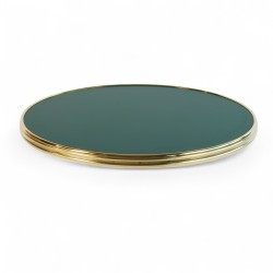 Plateau de table rond vert foncé, cerclage en laiton massif doré