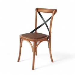chaise de bistrot tradition villiers en bois clair et croix métal