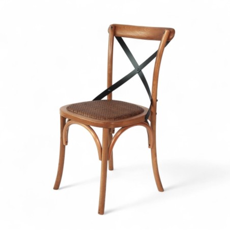 chaise de bistrot tradition villiers en bois clair et croix métal