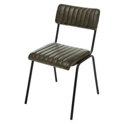 chaise d'intérieur restaurant empilable en cuir vert et structure métal design industriel et rétro