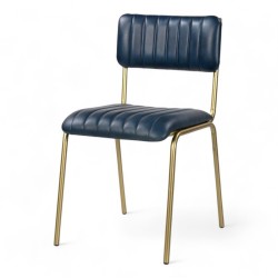 chaise de restaurant en cuir york bleu et métal doré idéal salle à manger design vintage
