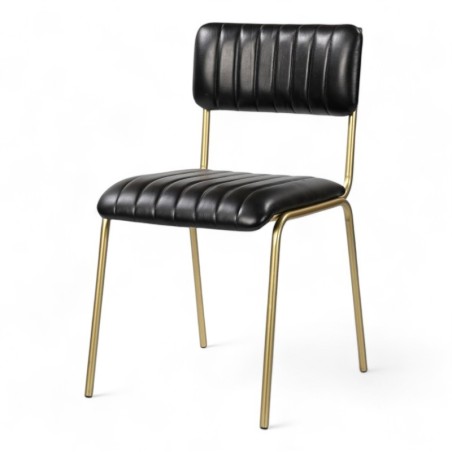 Chaise de restaurant YORK noire en cuir avec des pieds dorés Chaise de restaurant YORK noire en cuir avec des pieds dorés