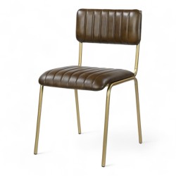 Chaise style club YORK en cuir vert olive et avec des pieds dorés