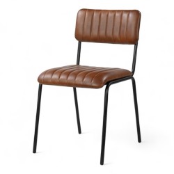 chaise en cuir york marron et métal noir idéal restaurant salle à manger design vintage