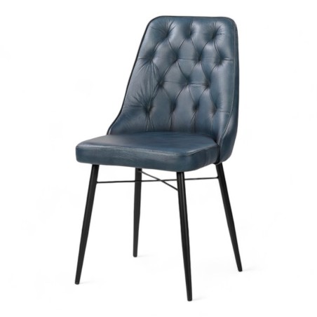 chaise de salle à manger Chester Bistromania similicuir bleue vintage confortable