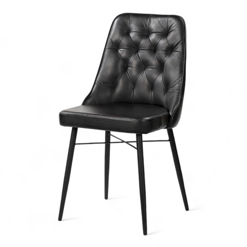 chaise de salle à manger Chester Bistromania similicuir noir vintage confortable