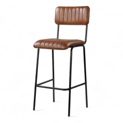 chaise de bar en cuir marron retro structure dorée design industriel chr